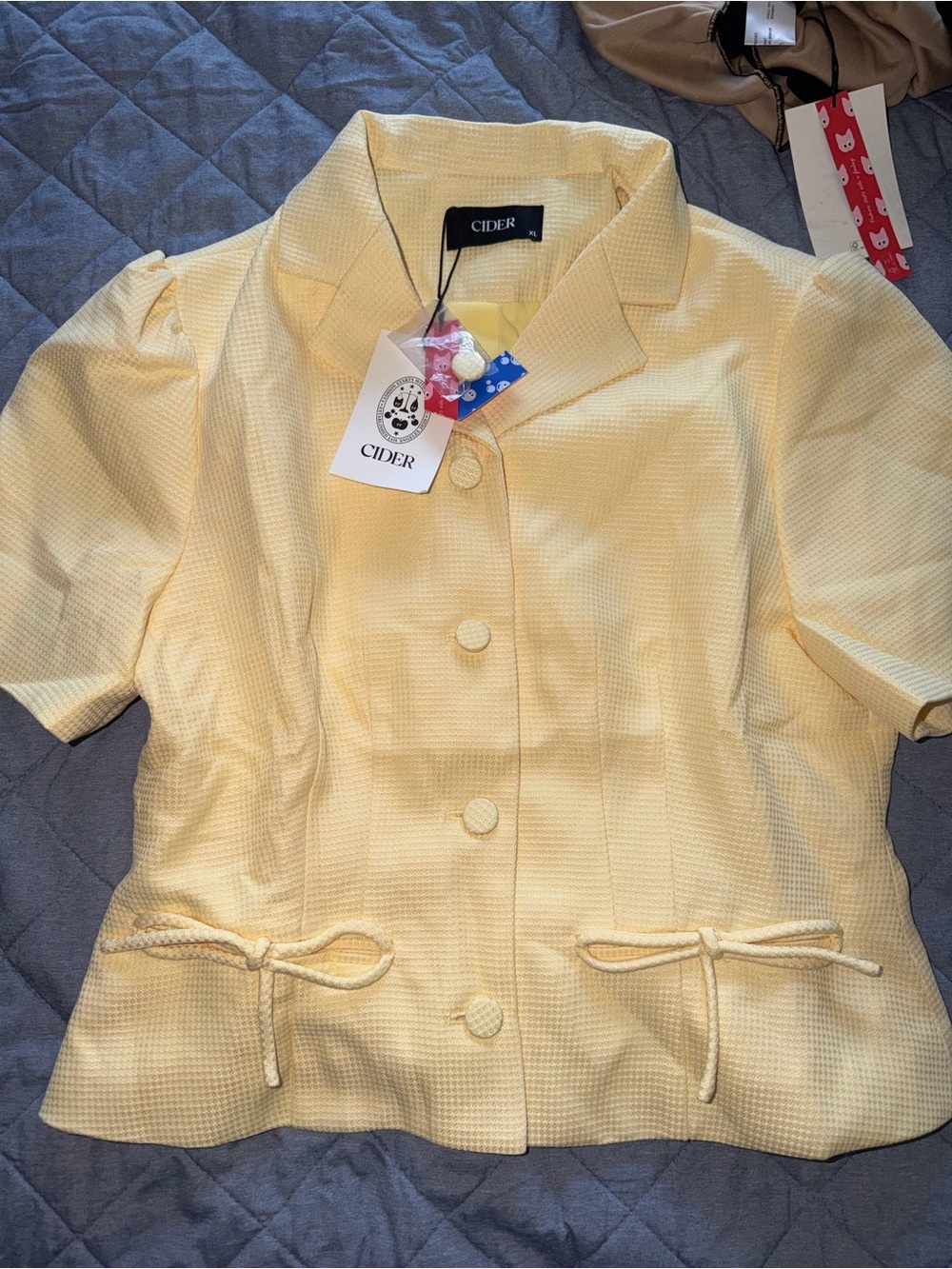 NWT - XL - Cider JACQUARD NOTCHED COLLAR BOWKNOT BLAZER